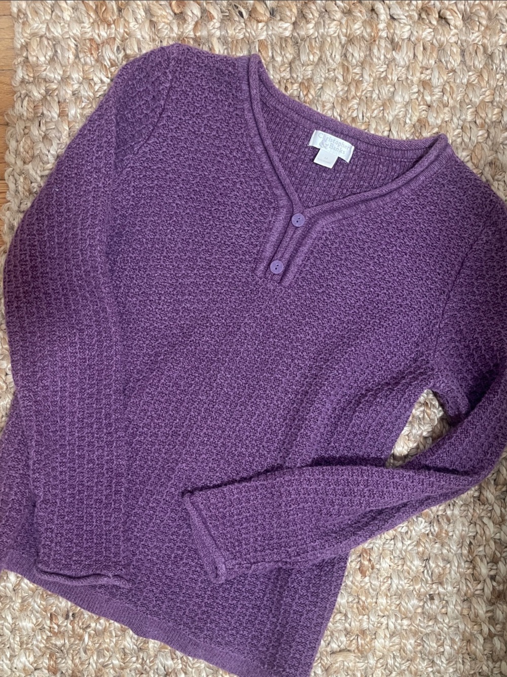 Y2K Christopher & Banks Purple Henley Textured Knit Sweater